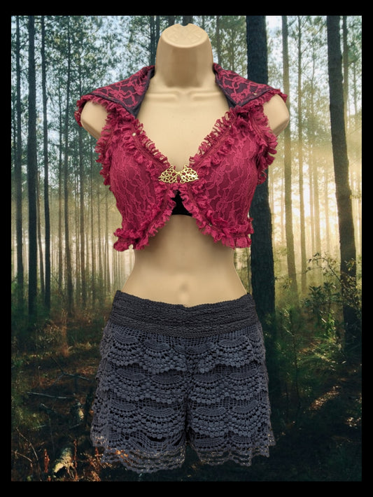 Cropped Fae Hoodie with Corset Back & Lace Detail