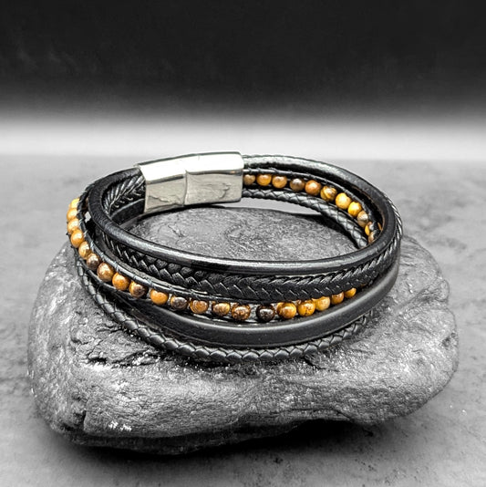 Tiger Eye Black Leather