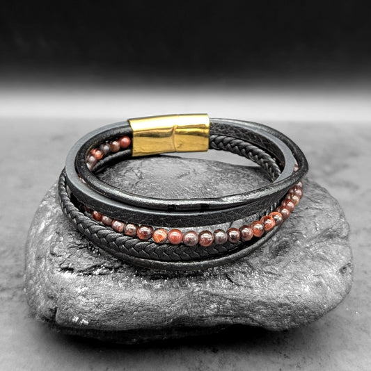 Red Tiger Eye Black Leather